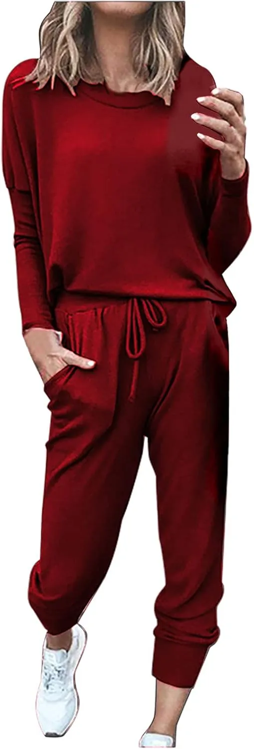 Lastesso Womens 2 Piece Sweatsuits Set Lightweight Loungewear Crewneck Loose Pullover Cozy Active Jogger Pants Soft Tracksuit