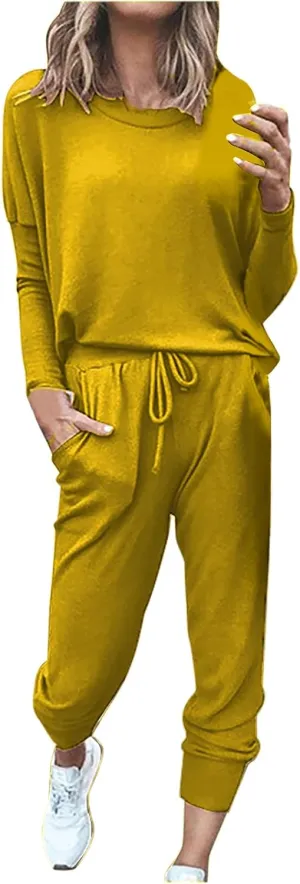 Lastesso Womens 2 Piece Sweatsuits Set Lightweight Loungewear Crewneck Loose Pullover Cozy Active Jogger Pants Soft Tracksuit