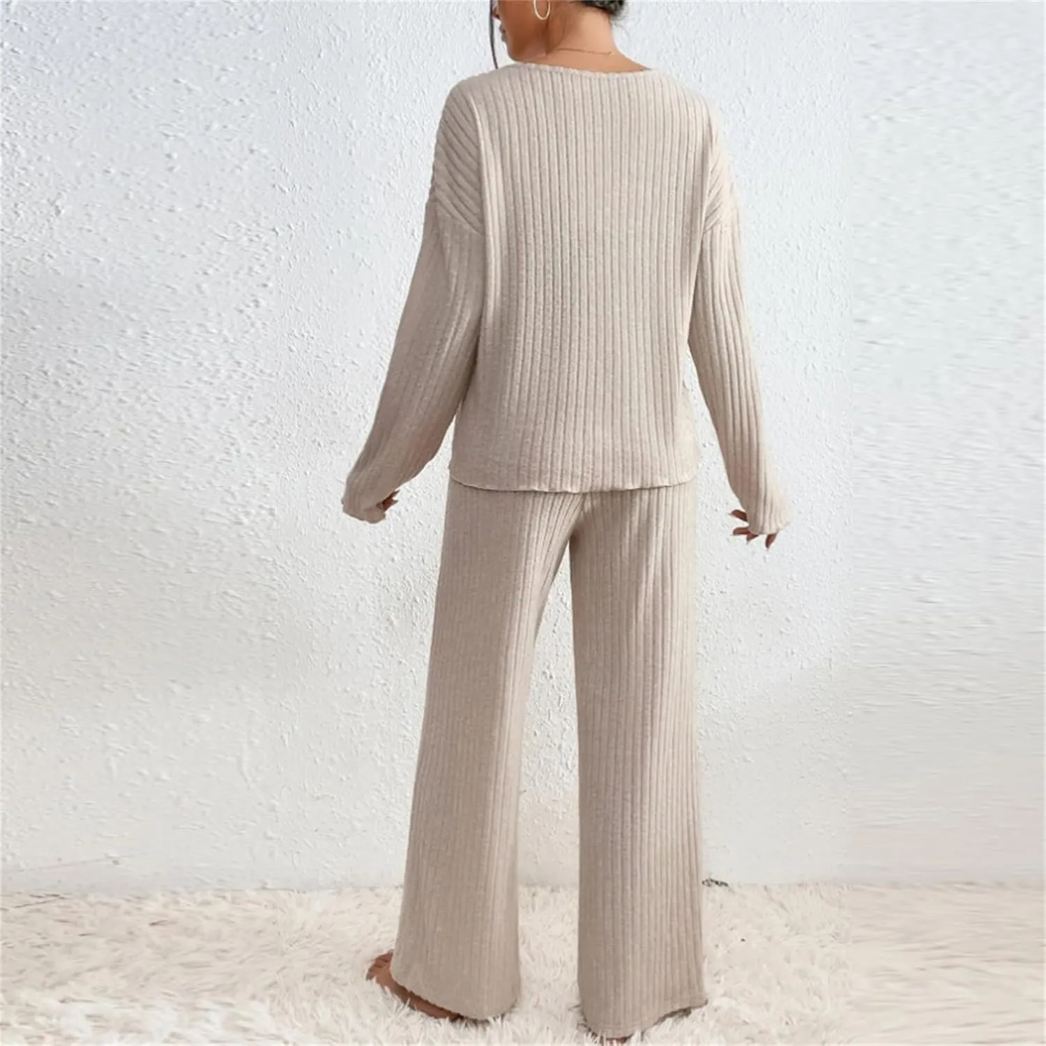Lastesso Womens Soft Loungewear Set Casual Size V Neck Sweatshirt Comfy Yoga Pajama Sets Wid Leg Pants Cozy 2 Piece Set