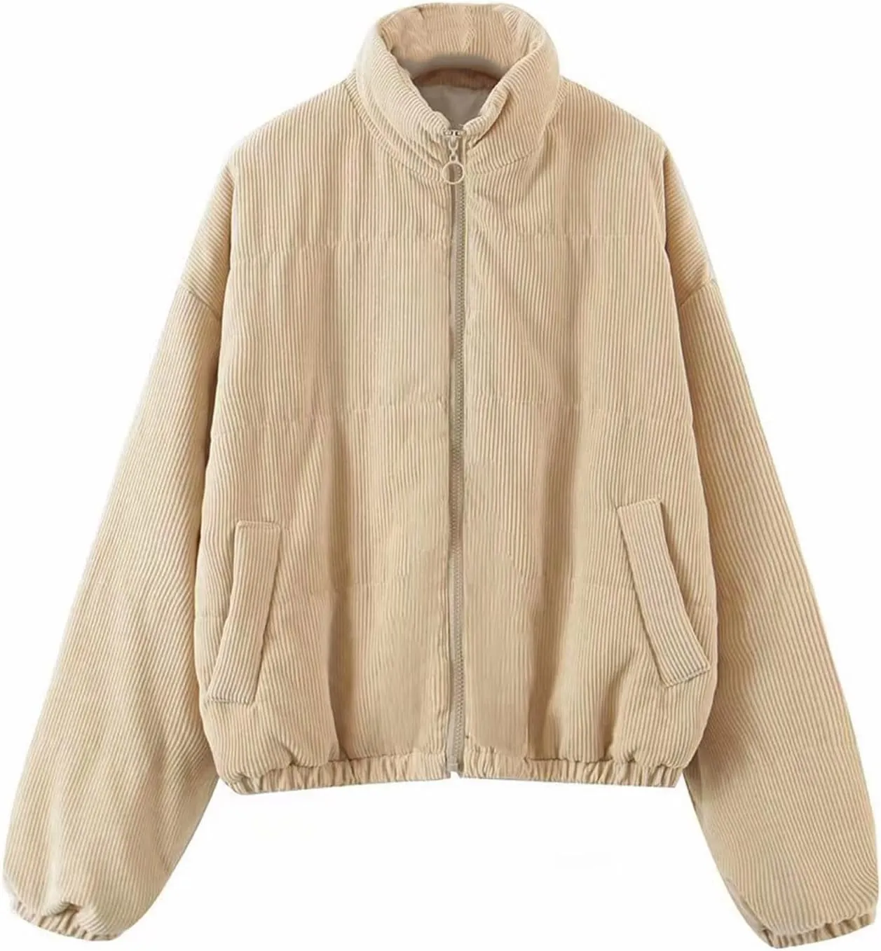 lcziwo Womens Corduroy Cropped Puffer Jacket Full Zip Oversized Collared Thicken Quilted Jackets Winter Warm down Coat