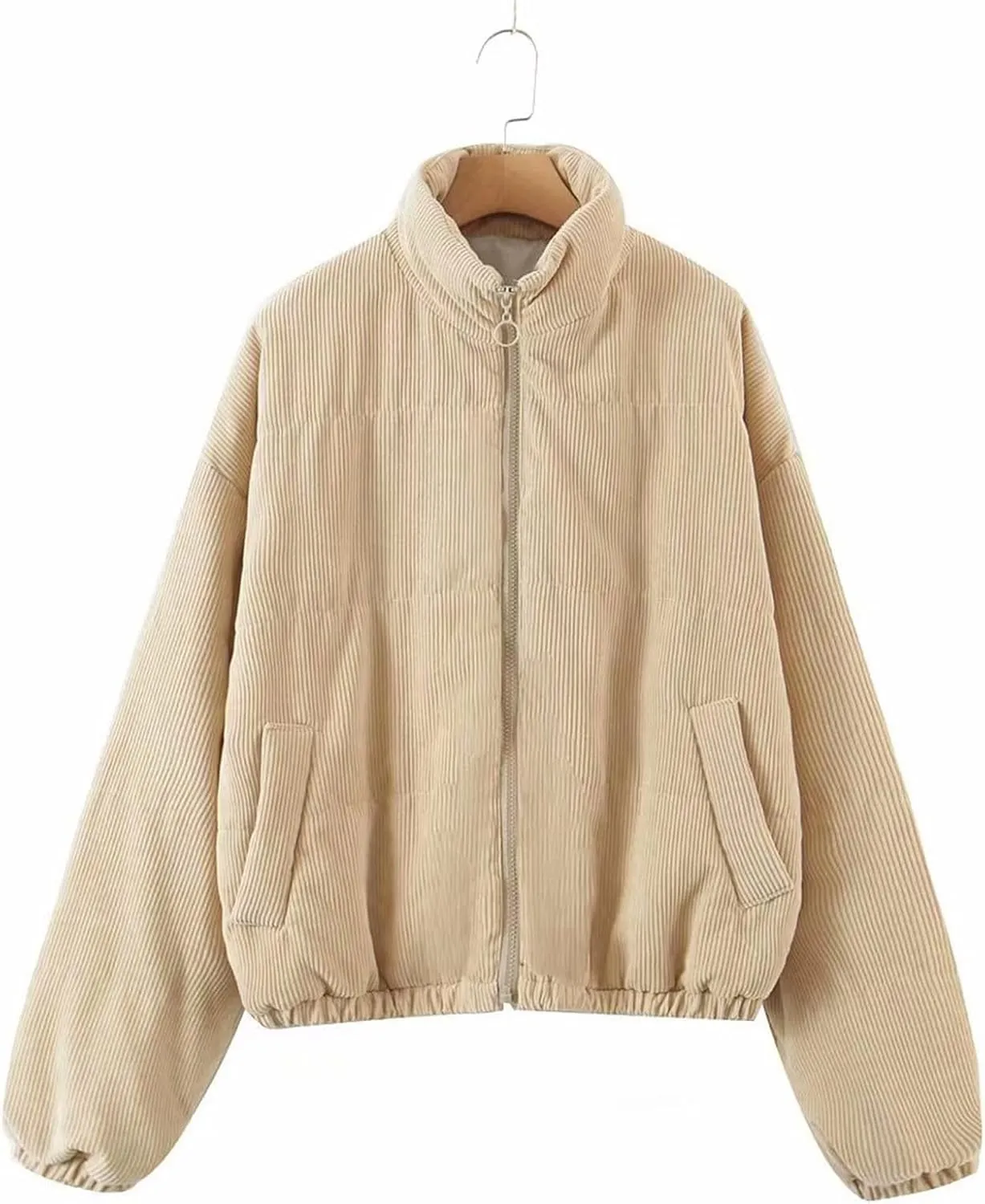 lcziwo Womens Corduroy Cropped Puffer Jacket Full Zip Oversized Collared Thicken Quilted Jackets Winter Warm down Coat