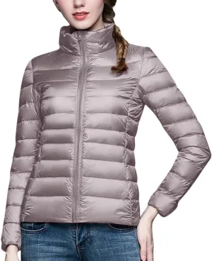 lcziwo Women's Short down Jacket Lightweight Puffer Jacket Long Sleeve Stand Collar Zip up Slim Warm Quilted Winter Coat