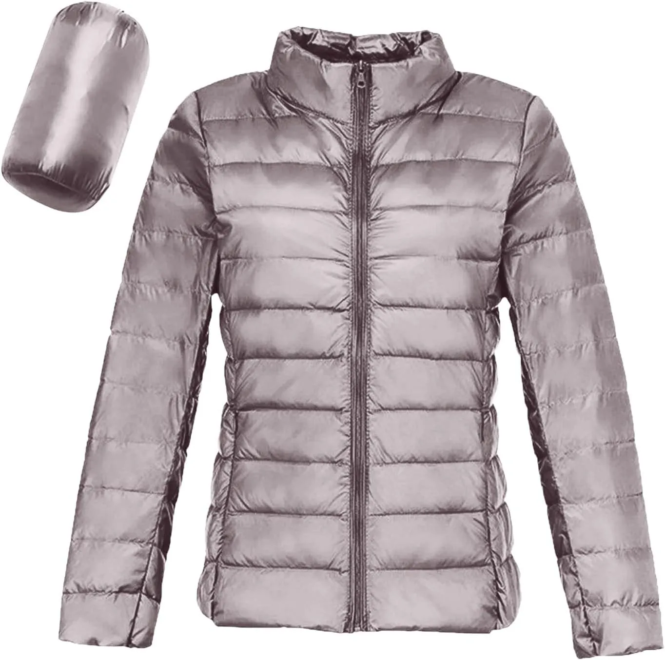 lcziwo Women's Short down Jacket Lightweight Puffer Jacket Long Sleeve Stand Collar Zip up Slim Warm Quilted Winter Coat