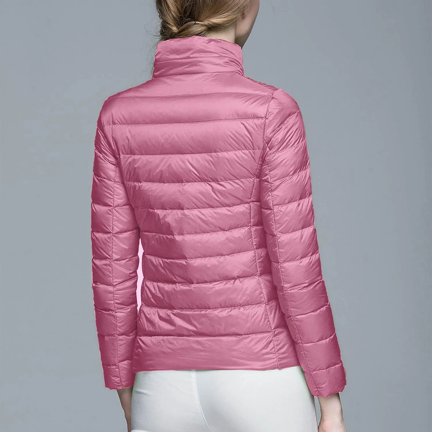 lcziwo Women's Short down Jacket Lightweight Puffer Jacket Long Sleeve Stand Collar Zip up Slim Warm Quilted Winter Coat