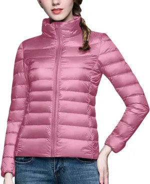 lcziwo Women's Short down Jacket Lightweight Puffer Jacket Long Sleeve Stand Collar Zip up Slim Warm Quilted Winter Coat