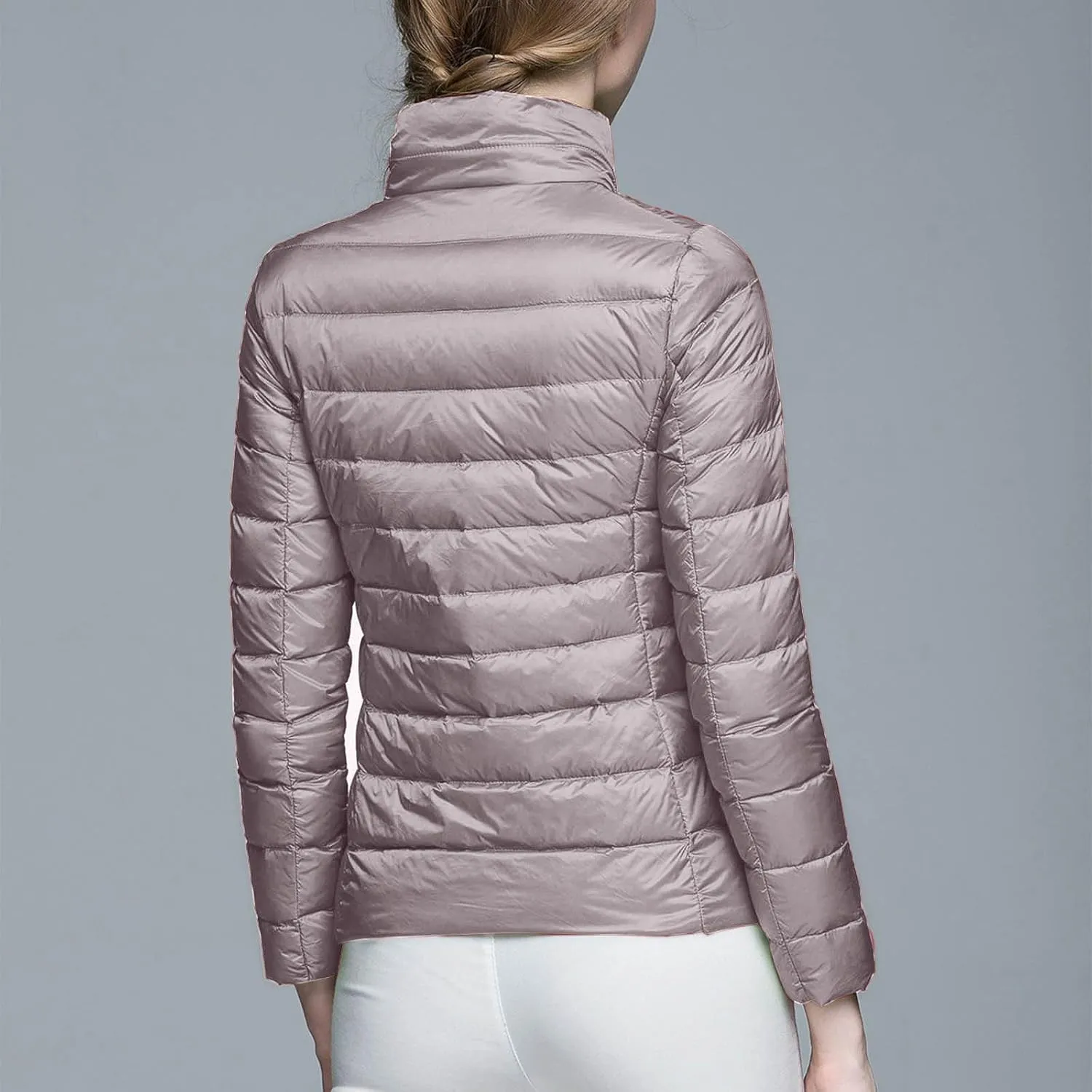 lcziwo Women's Short down Jacket Lightweight Puffer Jacket Long Sleeve Stand Collar Zip up Slim Warm Quilted Winter Coat