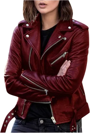 Leather Jacket Women Faux Suede Leather Jacket Zip Up Motorcycle Jacket Open Front Coat Cropped Jacket Vintage Coat