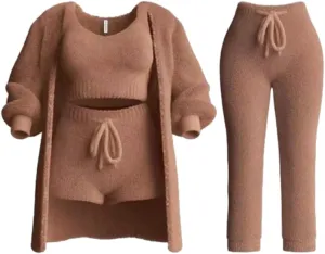 LELEBEAR Pleshycozy Womens, Pleshy Cozy Knit Set, 4piece Pajama Cardigan, Plush Lounge Sets for Women