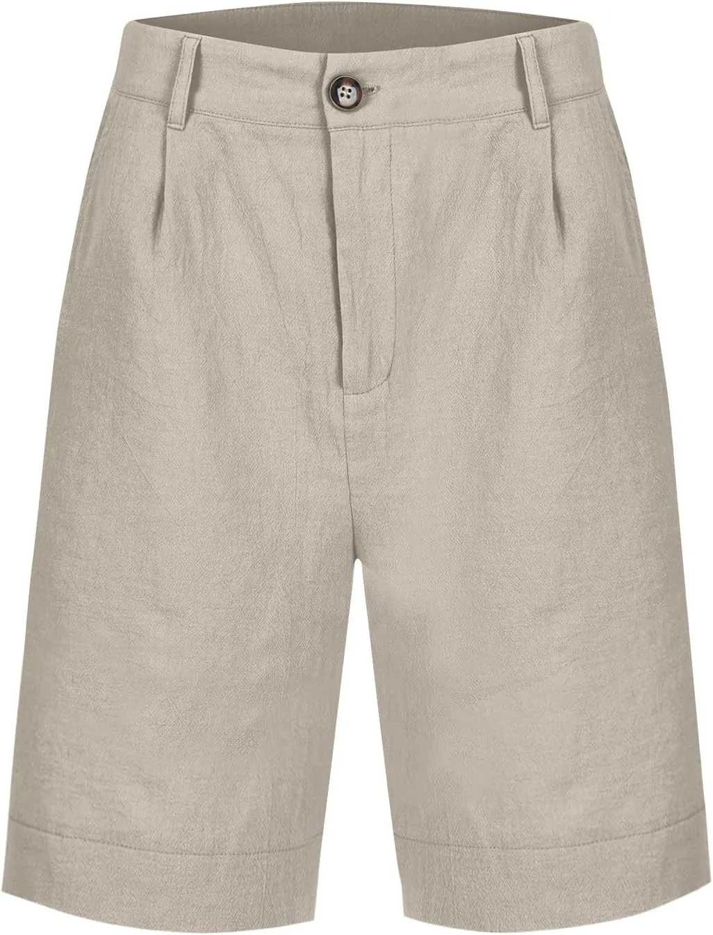 Linen Bermuda Shorts for Women Button High Waisted Wide Leg Dress Shorts Lightweight Beach Lounge Pants with Pockets