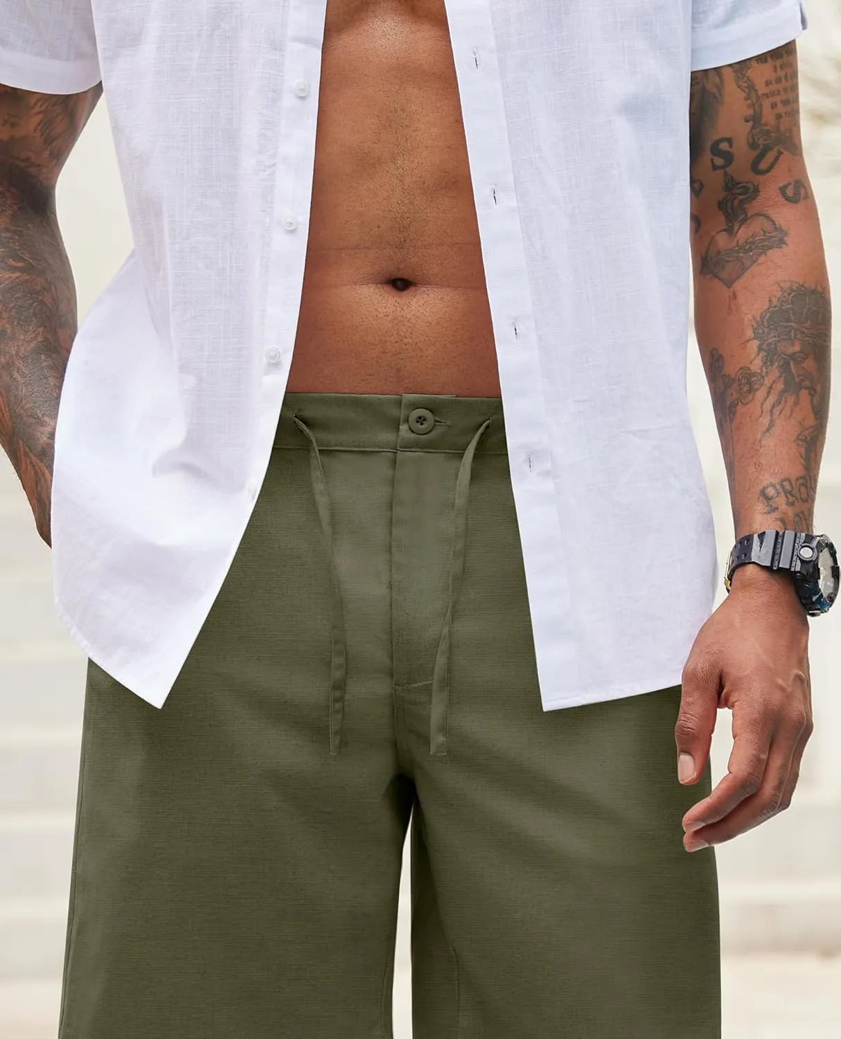 Linen Shorts for Men - Casual Beach Shorts with Pockets and Drawstring