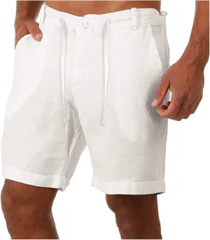 Linen Shorts for Men, Men's Casual Cotton Linen Shorts Elastic Waist Drawstring Summer Beach Golf Shorts with Pockets