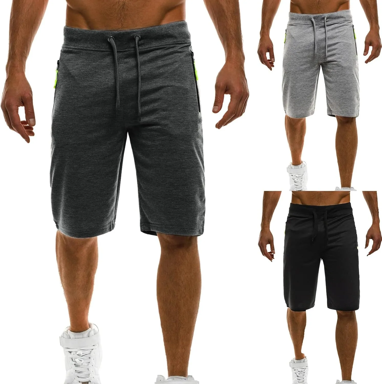 Linen Shorts for Men, Men's Casual Cotton Linen Shorts Elastic Waist Drawstring Summer Sports Golf Shorts with Pockets