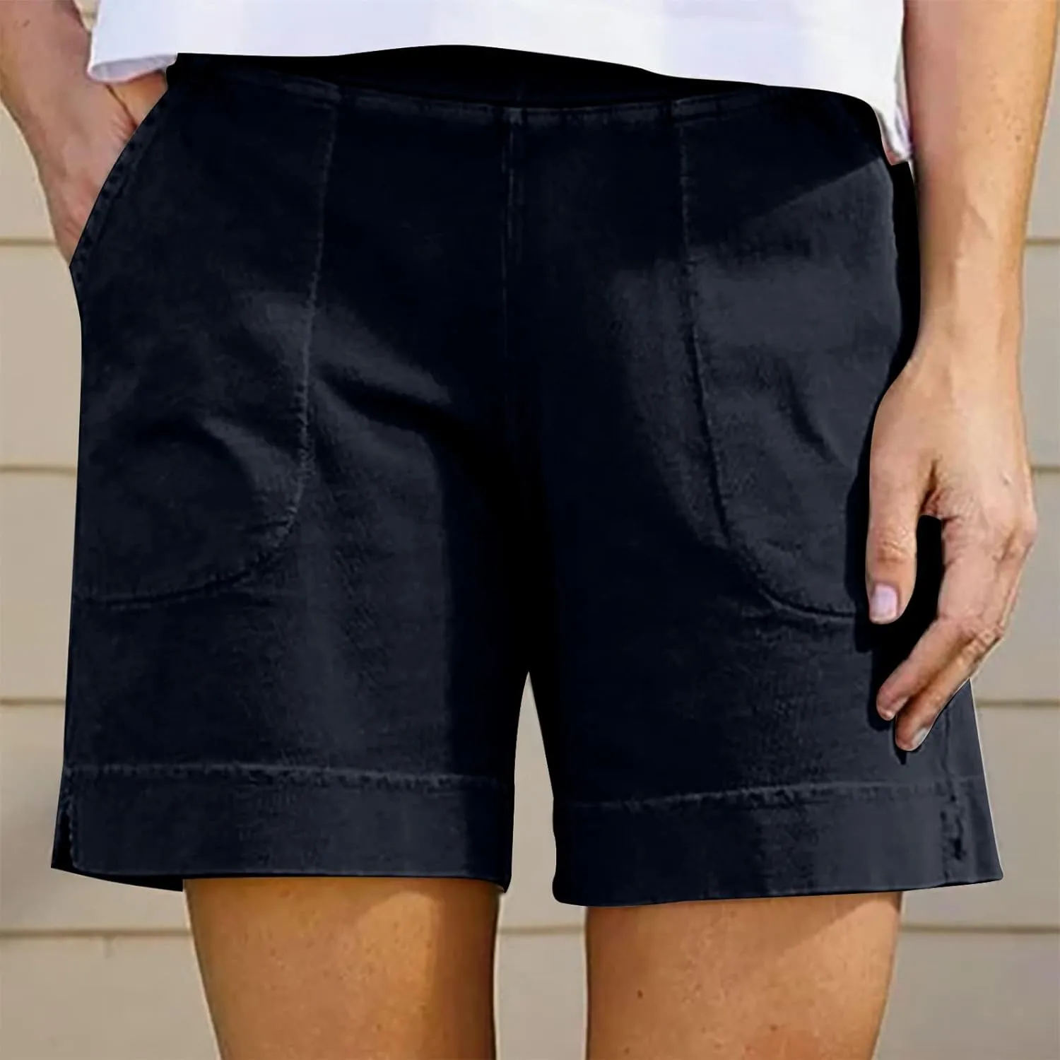 Linen Shorts for Women 2025 High Waisted Elastic Straight Casual Shorts Summer Outdoor Pants with Pockets