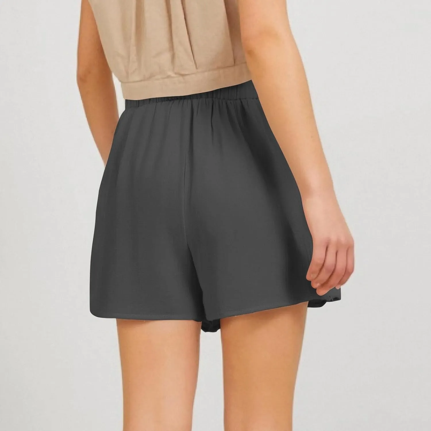 Linen Shorts for Women Casaul Drawstring High Waisted Pull On Shorts with Pockets Comfy Summer Beach Outfits