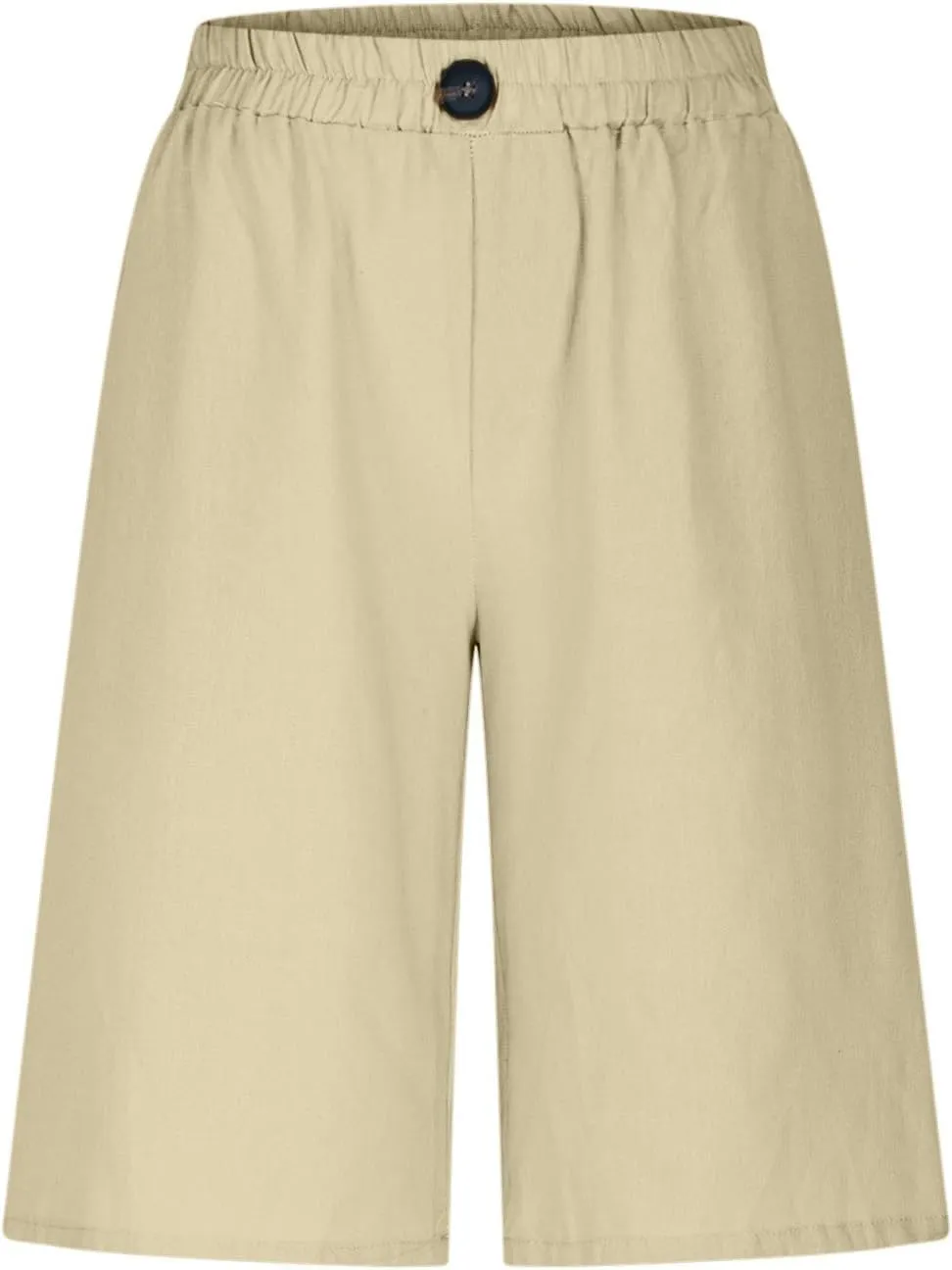 Linen Shorts for Women High Waisted Bermuda Knee Length Wide Leg Elastic Waist Summer Beach Short with Pockets