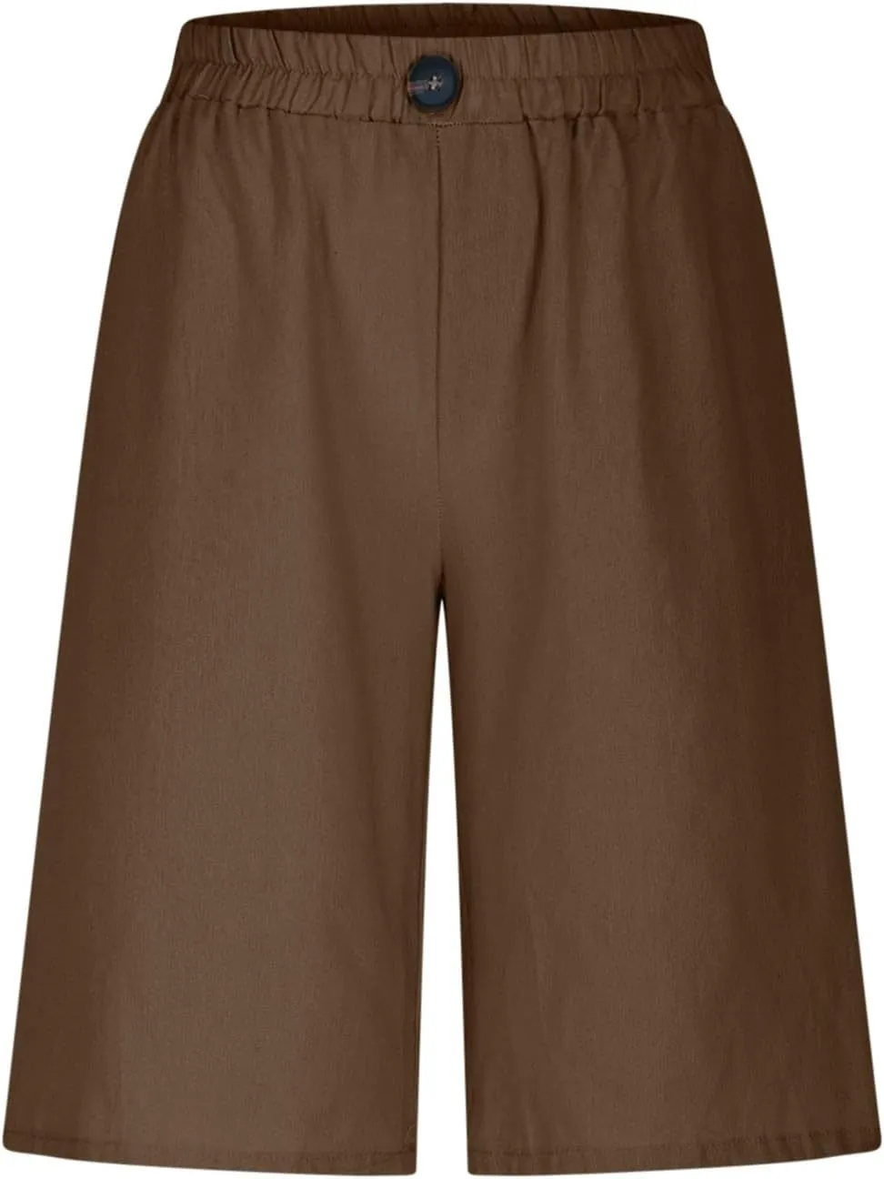 Linen Shorts for Women High Waisted Bermuda Knee Length Wide Leg Elastic Waist Summer Beach Short with Pockets