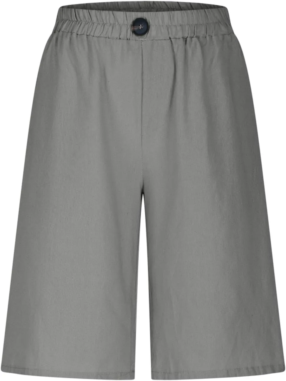 Linen Shorts for Women High Waisted Bermuda Knee Length Wide Leg Elastic Waist Summer Beach Short with Pockets