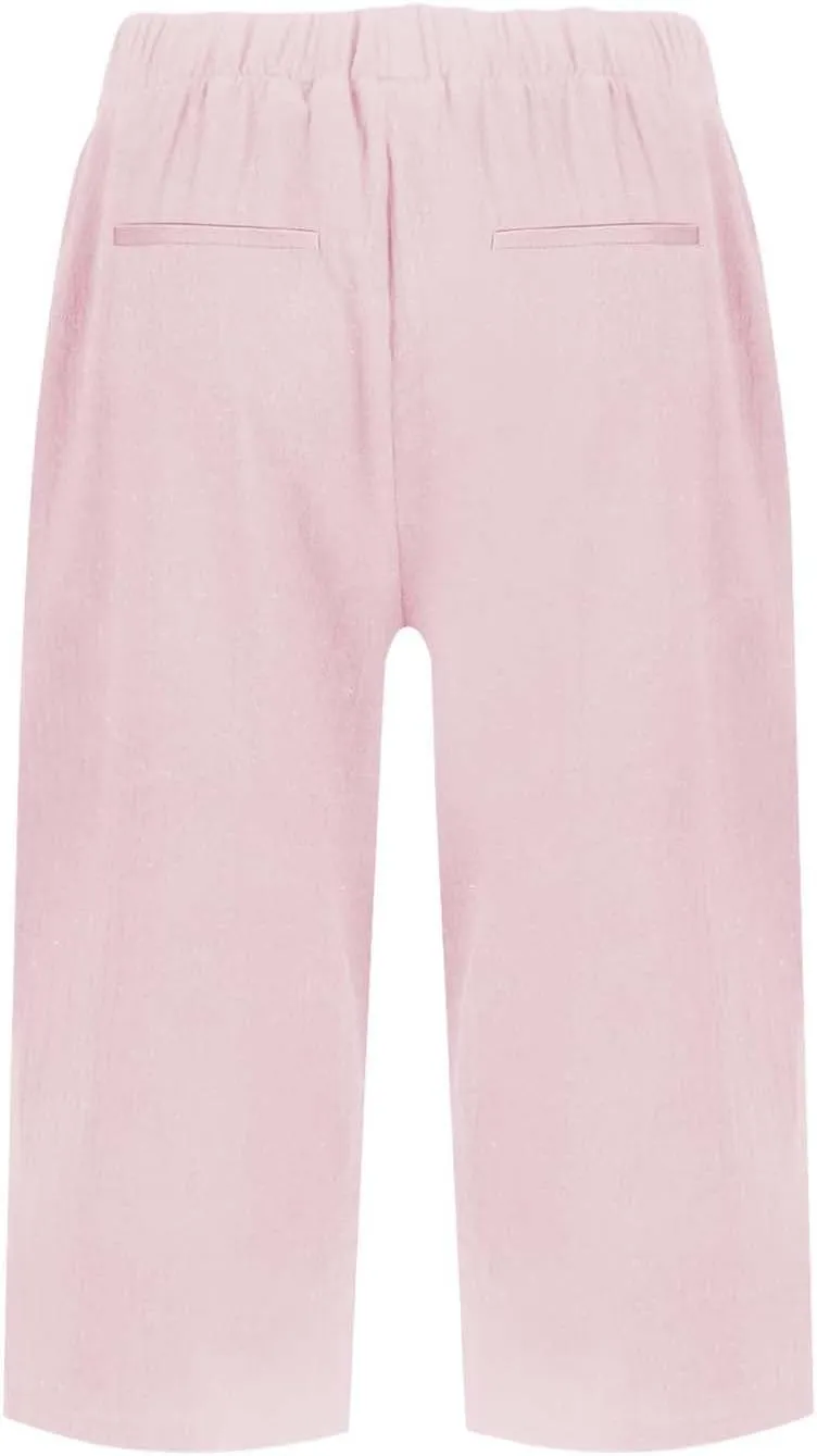 Linen Shorts for Women High - Waisted Wide - Leg Linen Knee Length Bermuda Shorts with Pockets for Women