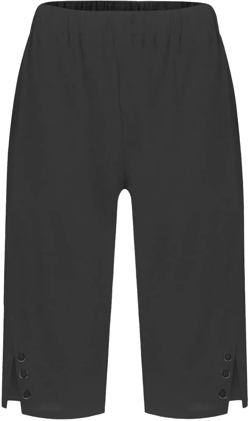 Linen Shorts for Women High - Waisted Wide - Leg Linen Knee Length Bermuda Shorts with Pockets for Women