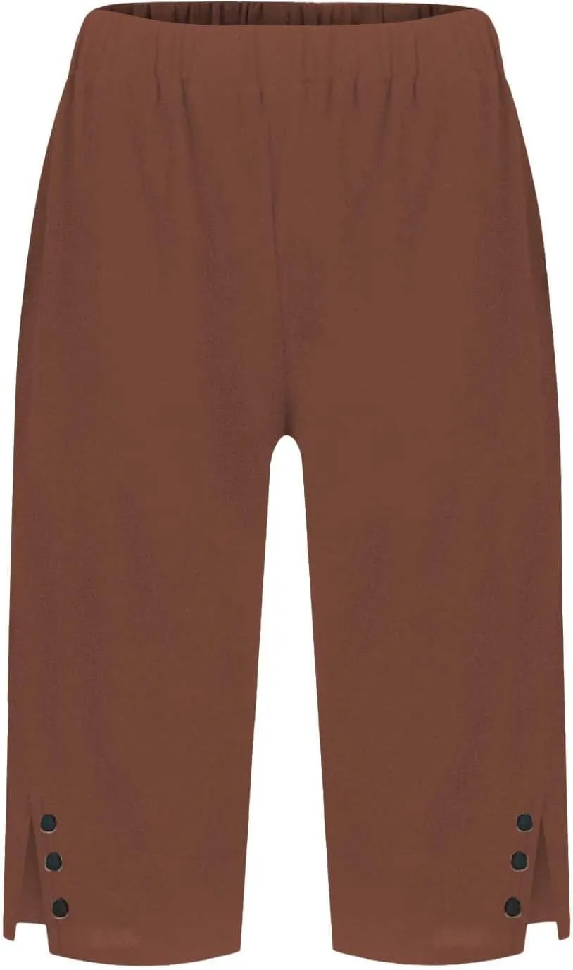 Linen Shorts for Women High - Waisted Wide - Leg Linen Knee Length Bermuda Shorts with Pockets for Women