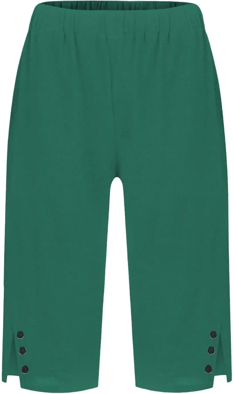 Linen Shorts for Women High - Waisted Wide - Leg Linen Knee Length Bermuda Shorts with Pockets for Women