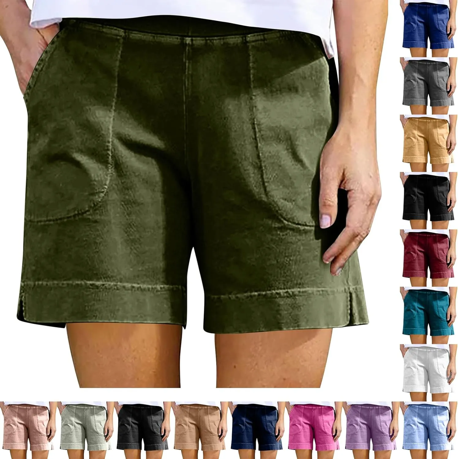 Linen Shorts for Women Trendy High Waisted Loose Wide Leg Beach Shorts Casual Vacation Summer Clothes with Pockets