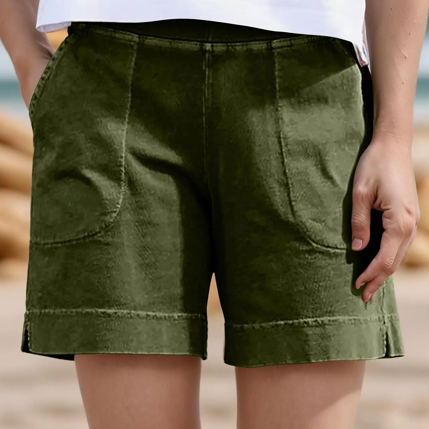 Linen Shorts for Women Trendy High Waisted Loose Wide Leg Beach Shorts Casual Vacation Summer Clothes with Pockets