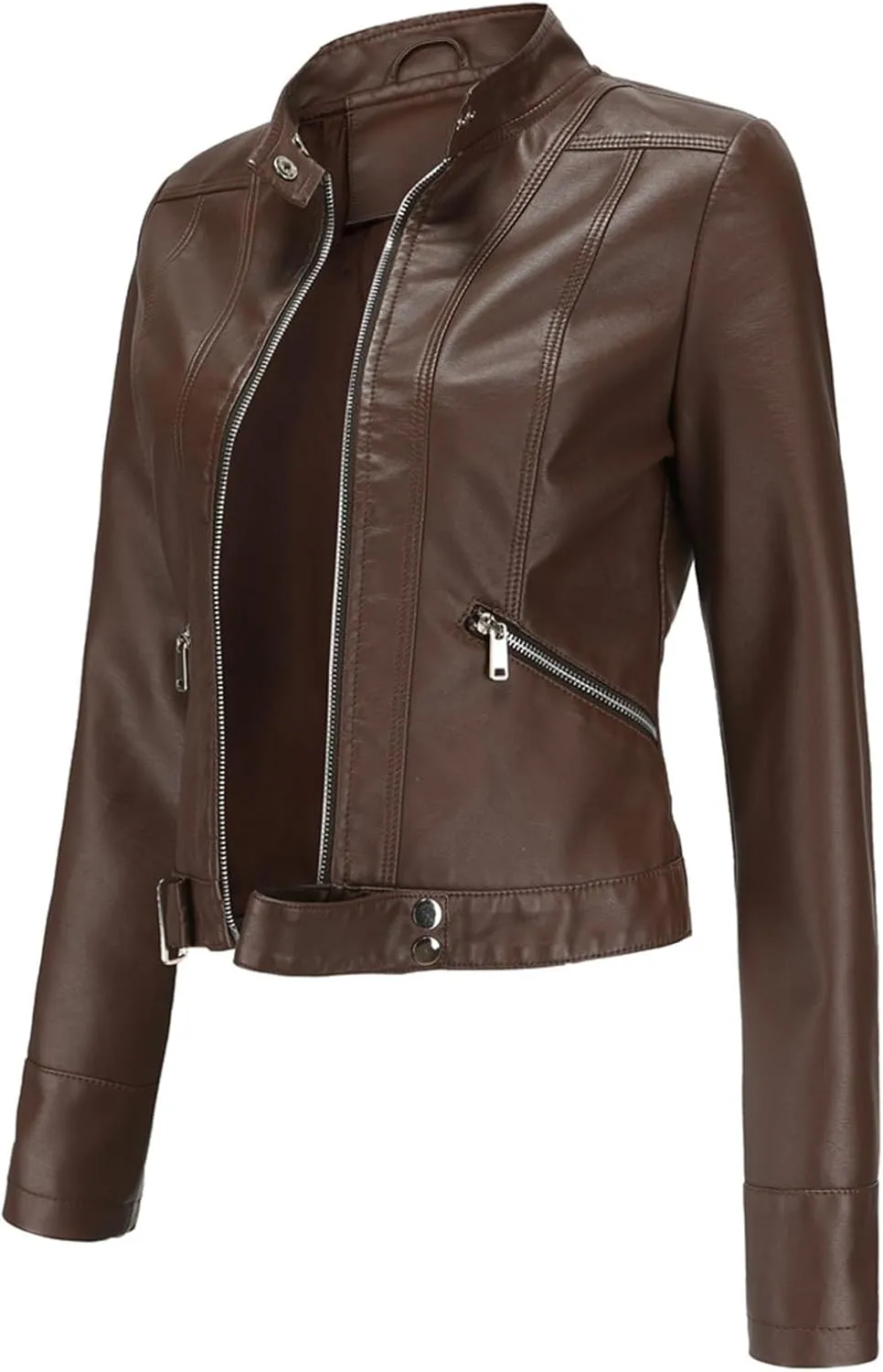 Lmdudan Faux Leather Jacket for Women Fashion Zip Up Motorcycle Jackets Tops Short PU Moto Biker Outwear Fitted Slim Coats