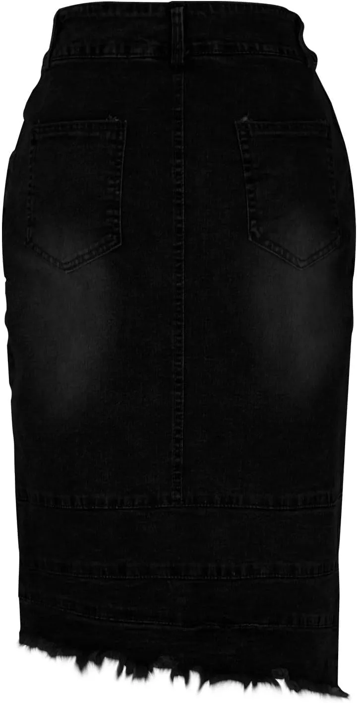 Lmdudan Womens Denim Skirt High Waisted Knee Length Slim Fit Pencil Stretch Jean Skirt 2025 Elegant Casual Bodycon Half Dress