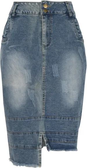 Lmdudan Womens Denim Skirt High Waisted Knee Length Slim Fit Pencil Stretch Jean Skirt 2025 Elegant Casual Bodycon Half Dress
