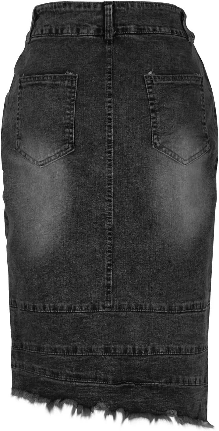 Lmdudan Womens Denim Skirt High Waisted Knee Length Slim Fit Pencil Stretch Jean Skirt 2025 Elegant Casual Bodycon Half Dress