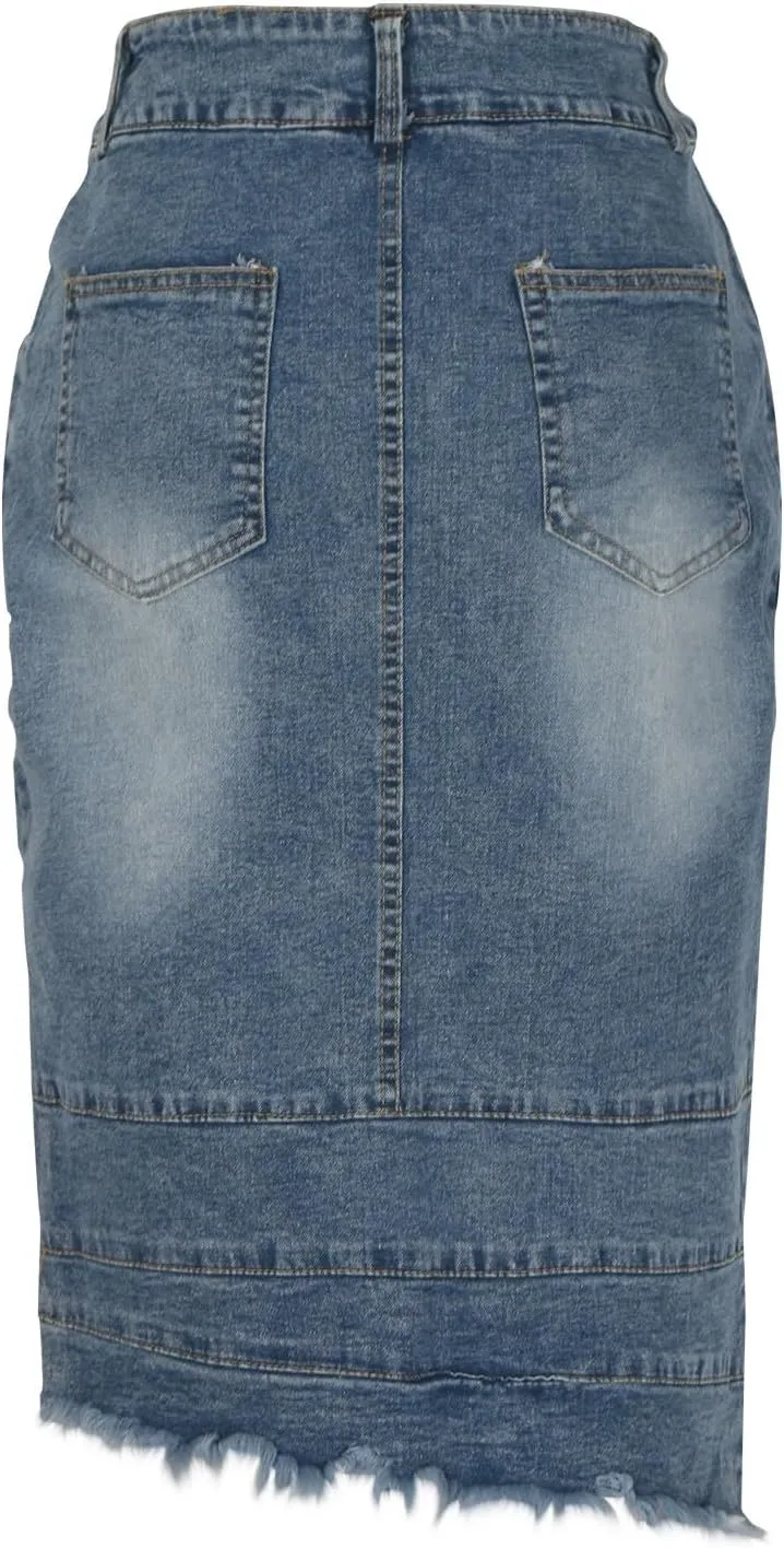 Lmdudan Womens Denim Skirt High Waisted Knee Length Slim Fit Pencil Stretch Jean Skirt 2025 Elegant Casual Bodycon Half Dress