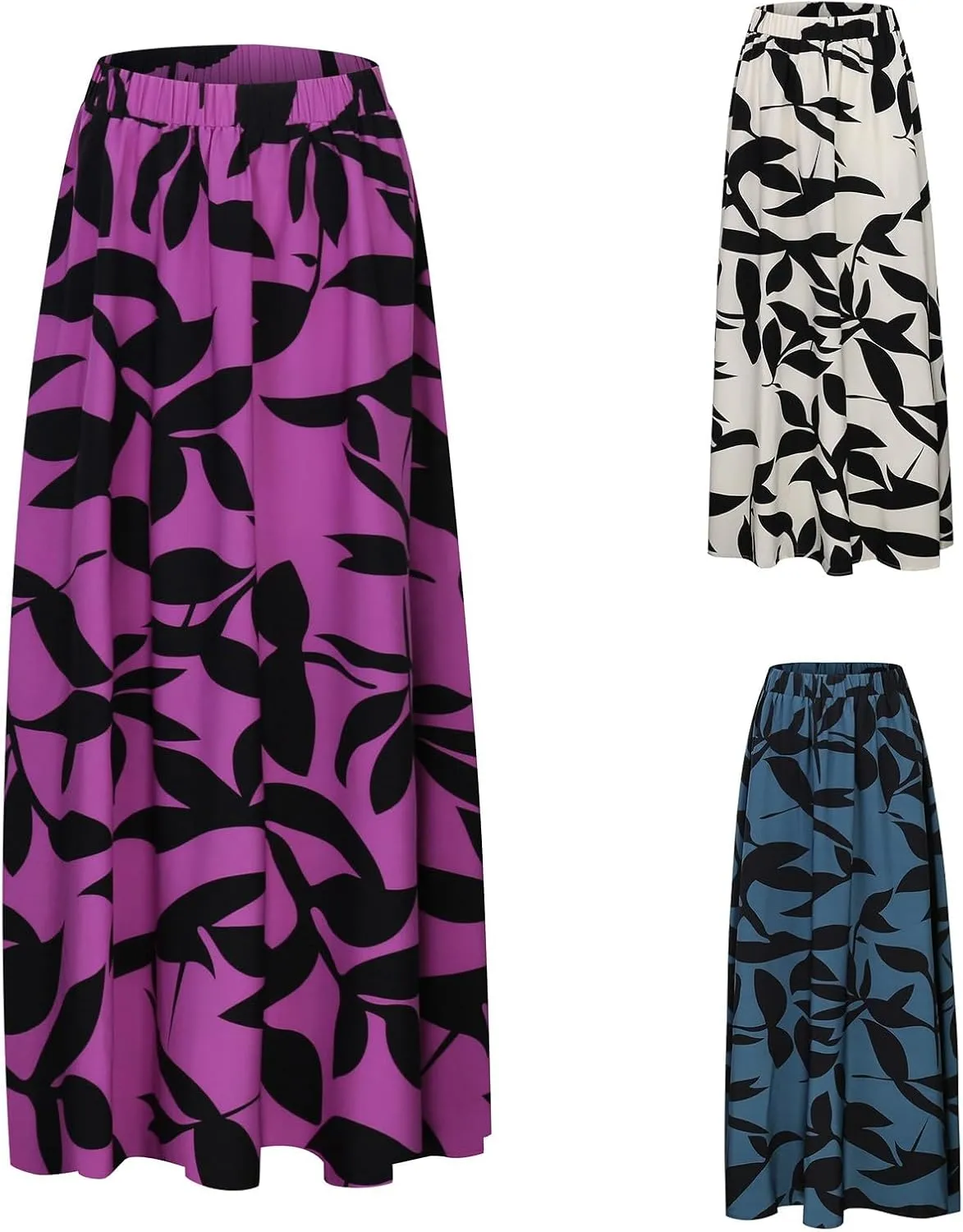 Long Flowy Floral Skirts for Women High Elastic Waist Summer Pleated A Line Maxi Smocked Boho Beach Skirts
