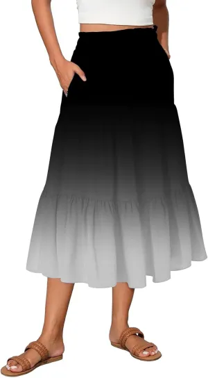 Long Maxi Skirt for Women High Waist Boho Flowy A-Line Maxi Skirt for Summer