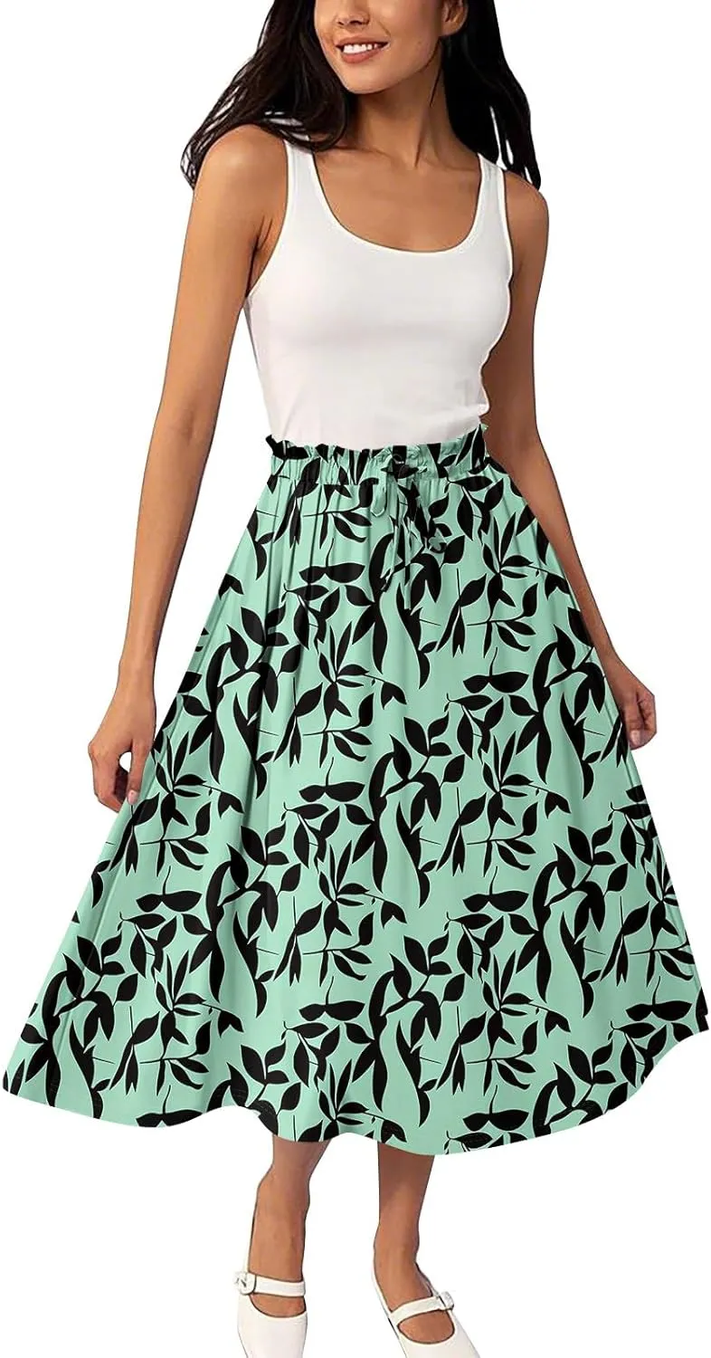 Long Pleated Skirts for Women High Waist A-Line Flowy Maxi Skirt Elegant Summer