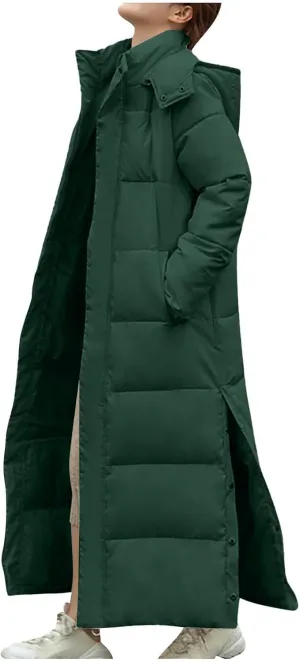 Long Puffer Coat Women Ankle Length Winter Warm Down Jacket Trendy Thick Padded Parkas Overcoat with Hood Pockets
