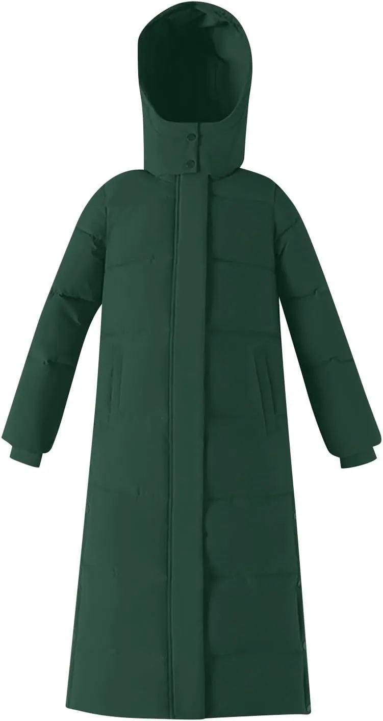Long Puffer Coat Women Ankle Length Winter Warm Down Jacket Trendy Thick Padded Parkas Overcoat with Hood Pockets