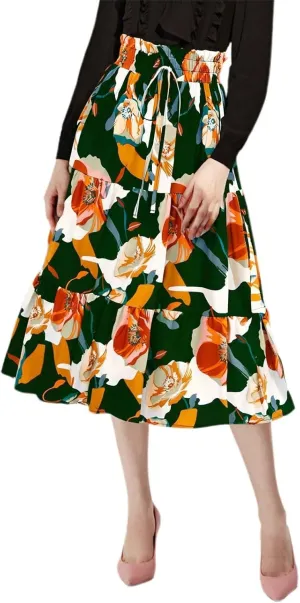 Long Skirt for Women Summer Trendy Bohemian Floral Print High Elastic Waist A-Line Loose Casual Boha Skirts for Vacation