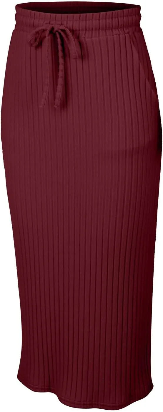 Long Skirts for Women 2025 Summer Trendy Maxi Skirt with Pockets Ribbed Knit Stretchy Soft Daily Outfits