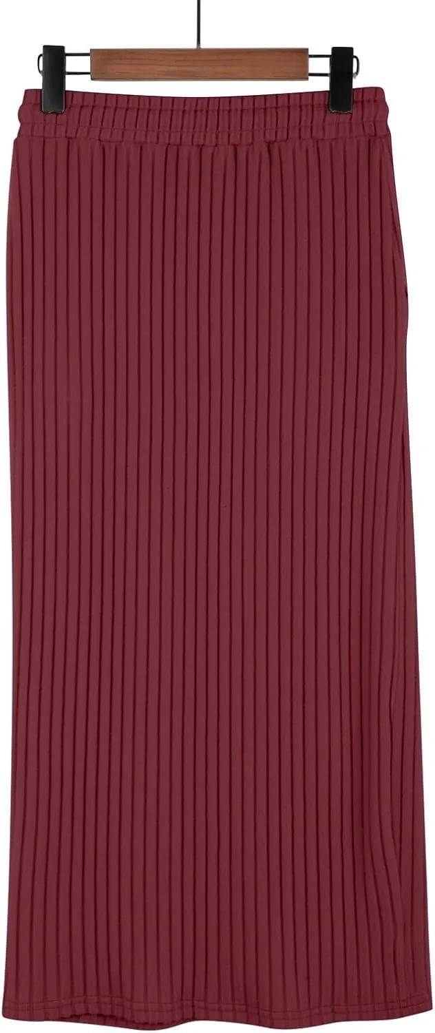 Long Skirts for Women 2025 Summer Trendy Maxi Skirt with Pockets Ribbed Knit Stretchy Soft Daily Outfits
