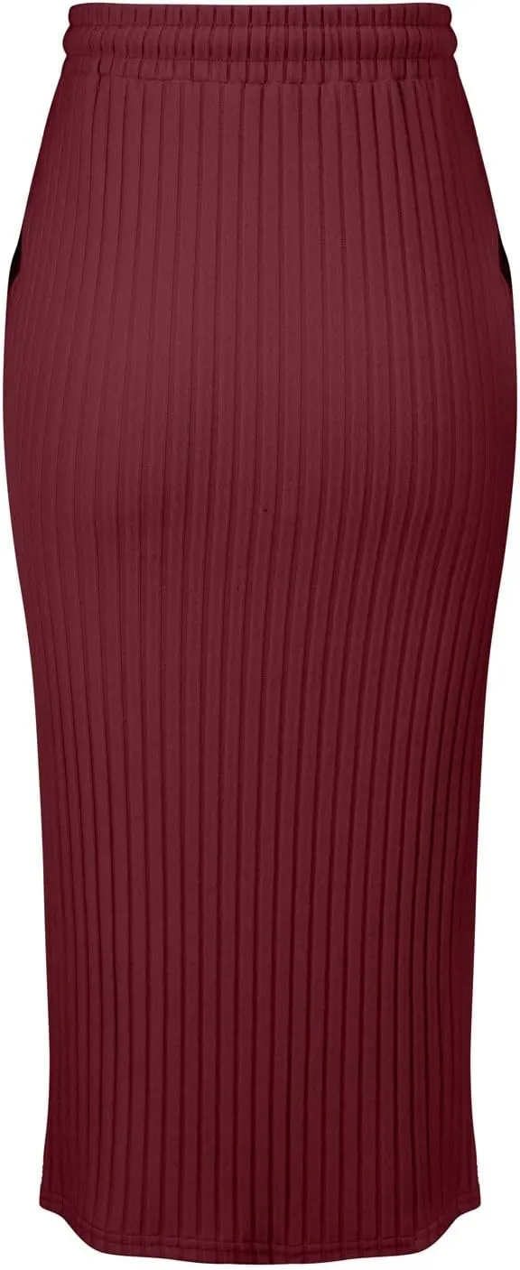 Long Skirts for Women 2025 Summer Trendy Maxi Skirt with Pockets Ribbed Knit Stretchy Soft Daily Outfits