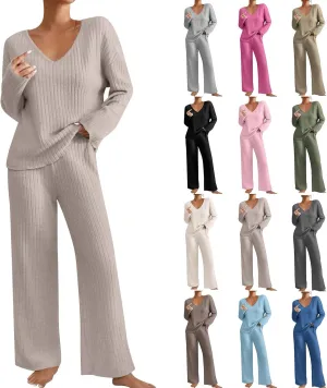 Lounge Sets for Women 2 Piece Postpartum Maternity Pajama Set Soft Ribbed Knit Long Sleeve Top Pants Matching Set