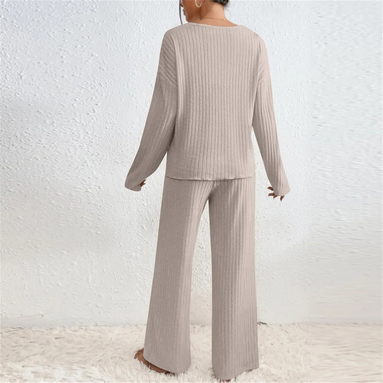 Lounge Sets for Women 2 Piece Postpartum Maternity Pajama Set Soft Ribbed Knit Long Sleeve Top Pants Matching Set