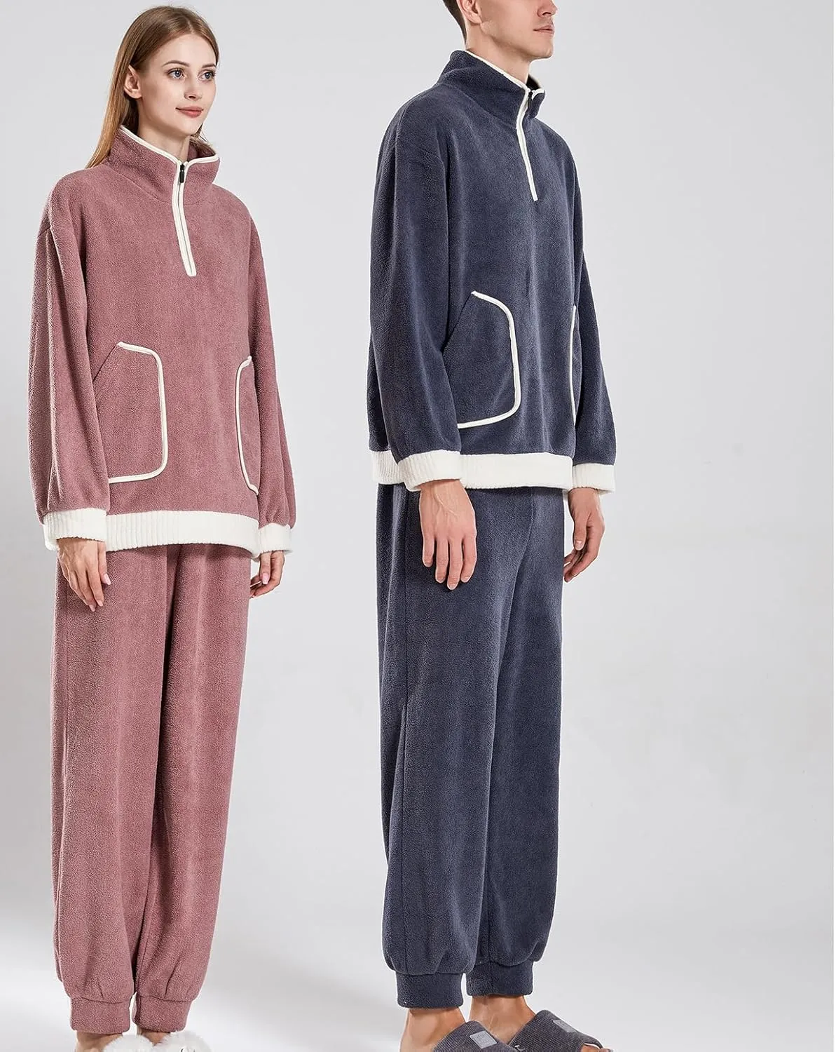 Lu's Chic Men's Fuzzy Pajama Set Cozy Sweatshirt Sweatpants 2 Piece Loose Lounge Set Oversized Casual Loungewear