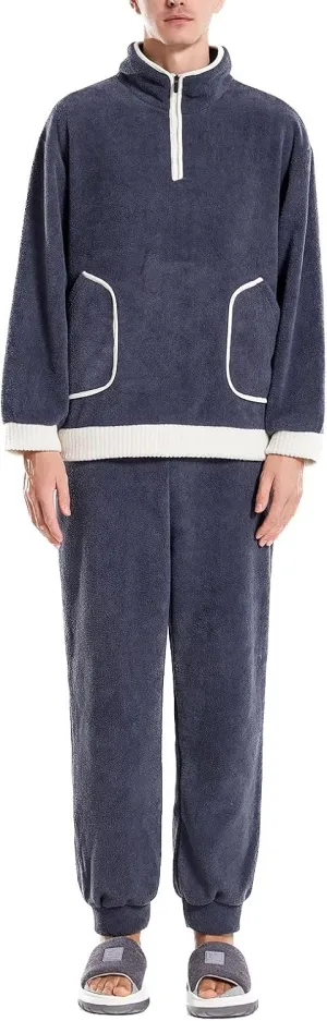 Lu's Chic Men's Fuzzy Pajama Set Cozy Sweatshirt Sweatpants 2 Piece Loose Lounge Set Oversized Casual Loungewear