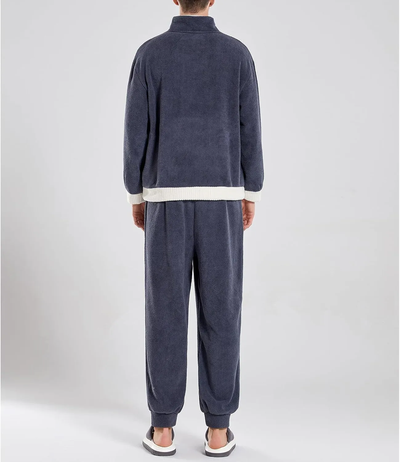 Lu's Chic Men's Fuzzy Pajama Set Cozy Sweatshirt Sweatpants 2 Piece Loose Lounge Set Oversized Casual Loungewear