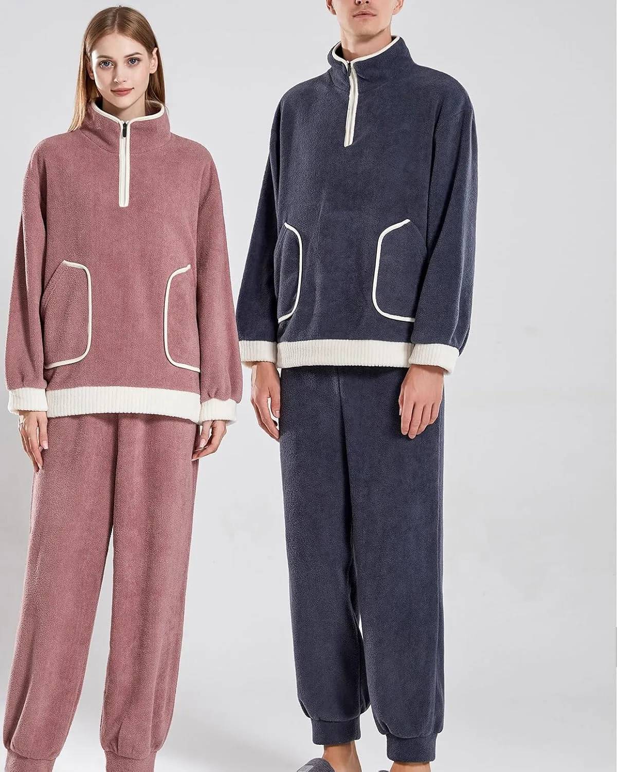 Lu's Chic Men's Fuzzy Pajama Set Cozy Sweatshirt Sweatpants 2 Piece Loose Lounge Set Oversized Casual Loungewear