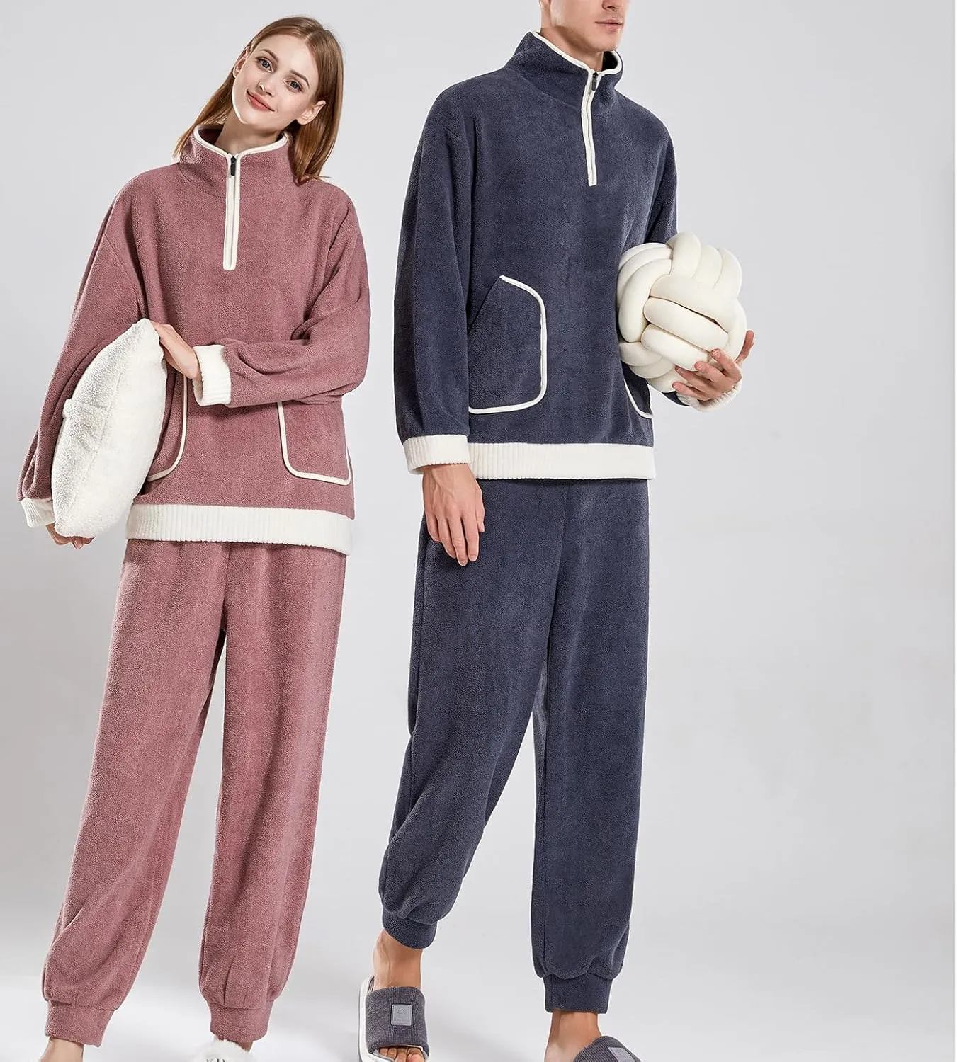 Lu's Chic Men's Fuzzy Pajama Set Cozy Sweatshirt Sweatpants 2 Piece Loose Lounge Set Oversized Casual Loungewear