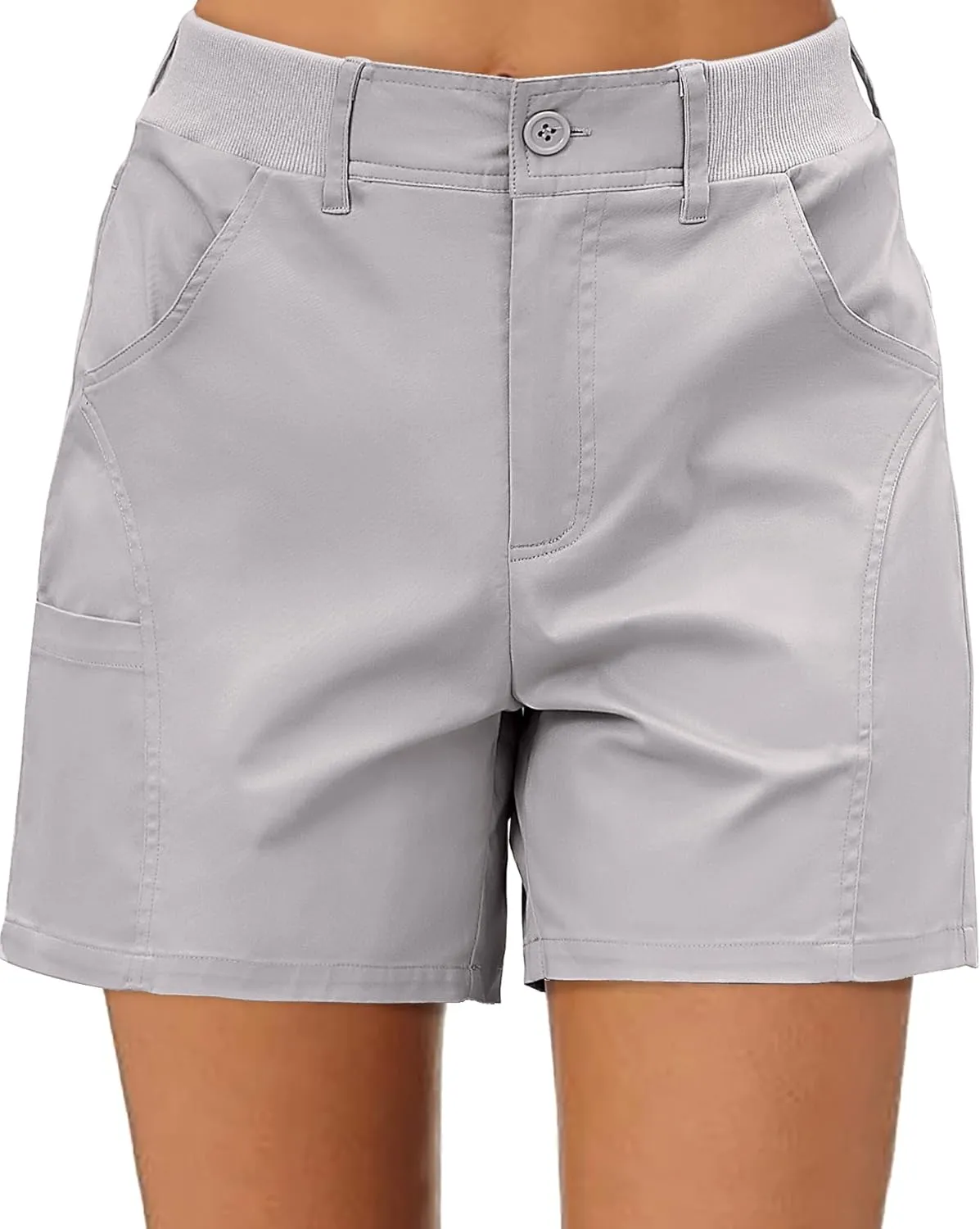 luvamia Shorts for Women Trendy Casual Summer High Waisted Chino Shorts Ribbed Elastic Waist Comfy Shorts with Pockets