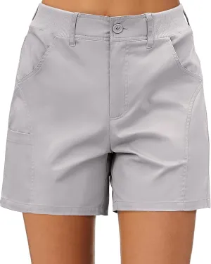 luvamia Shorts for Women Trendy Casual Summer High Waisted Chino Shorts Ribbed Elastic Waist Comfy Shorts with Pockets
